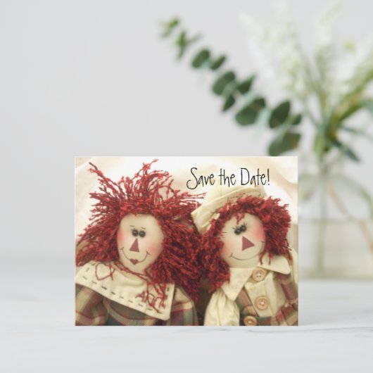 Sla de datum uitnodiging Poastcards Raggedy Dolls (Staand voorkant)