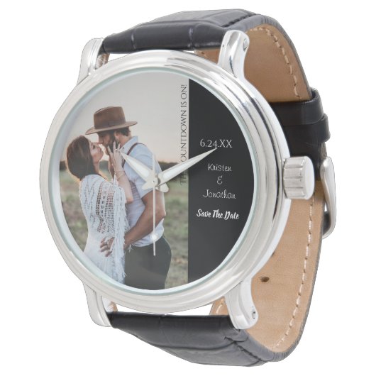 Sla de datum unieke moderne grappige trouwfoto op horloge (Gekanteld)