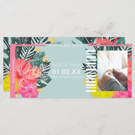 Sla de datum van bestemming Ticket Hibiscus Floral (Voorkant / Achterkant)