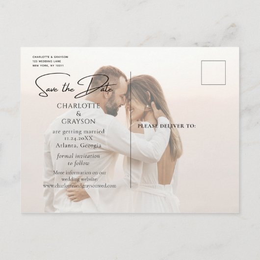 Sla de datum van de foto in de stijlvolle bruiloft aankondigingskaart (Achterkant)