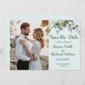 Sla de datum van de FOTO-uitnodiging op Eucalyptus Save The Date (Voorkant / Achterkant)