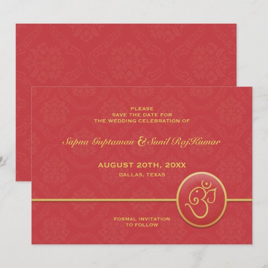 Sla de datum van de Indiase standaardkaart op Save The Date (Voorkant / Achterkant)