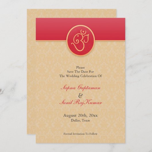 Sla de datum van de Indiase standaardkaart op Save The Date (Voorkant / Achterkant)