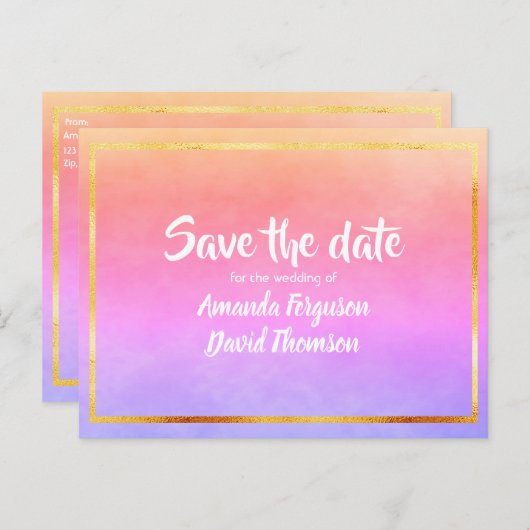 Sla de datum van de paarse roze roze roze trouweri aankondigingskaart (Voorkant / Achterkant)