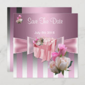Sla de  datum van de roze zilver streep over save the date (Voorkant / Achterkant)