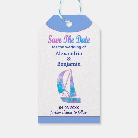 Sla de datum van de Waterverf van het huwelijk op Cadeaulabel (Achterkant)