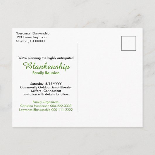 Sla de datum van gezinshereniging op het plattelan briefkaart (Achterkant)