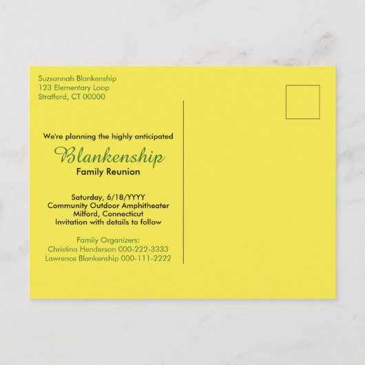 Sla de datum van gezinshereniging op het plattelan briefkaart (Achterkant)