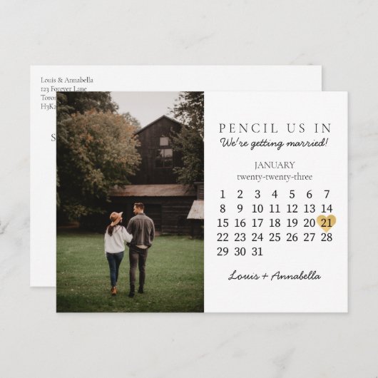 Sla de datum van het goudhart voor de kalender jan briefkaart (Voorkant / Achterkant)