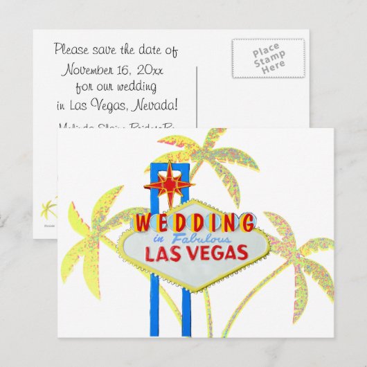 Sla de datum Vegas Wedding Sign Aankondigingskaart (Voorkant / Achterkant)