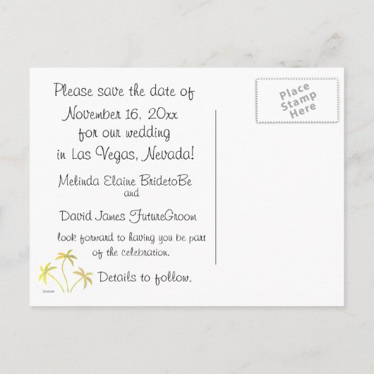 Sla de datum Vegas Wedding Sign Aankondigingskaart (Achterkant)