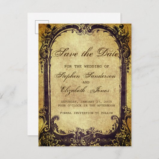 Sla de datum  Victoriaans Antiek Lijst Aankondigingskaart (Voorkant / Achterkant)