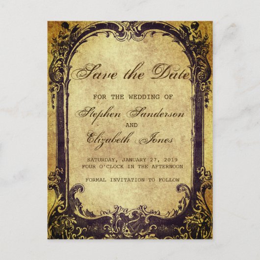 Sla de datum  Victoriaans Antiek Lijst Aankondigingskaart (Voorkant)