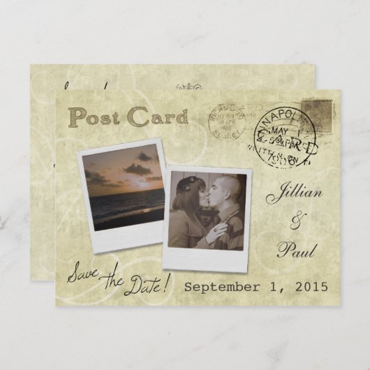 Sla de datum Vintage bruiloft Briefkaart (Voorkant / Achterkant)
