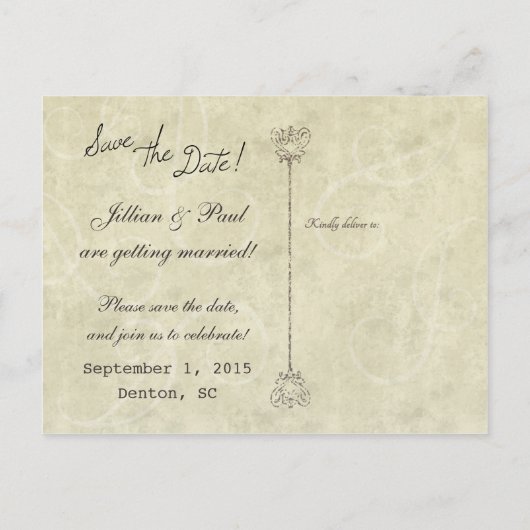 Sla de datum Vintage bruiloft Briefkaart (Achterkant)