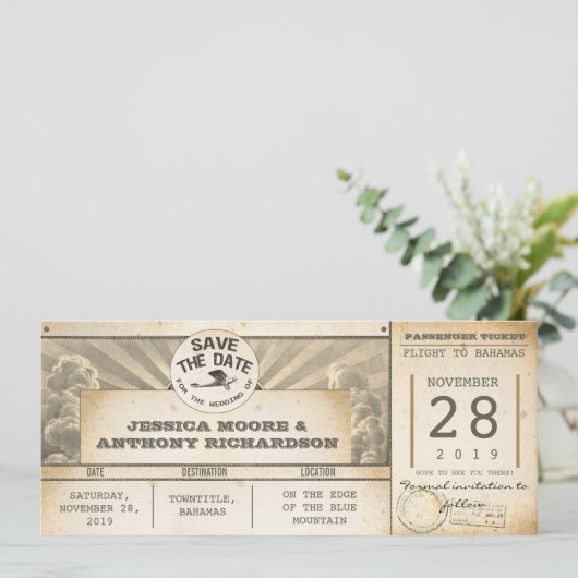 Sla de datum vliegtickets op -  uitnodigingen (Staand voorkant)