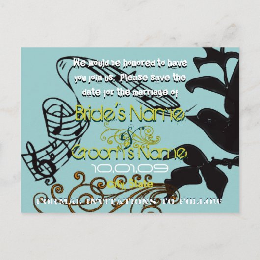 Sla de datum  Vogelsilhouet op Aankondigingskaart (Achterkant)