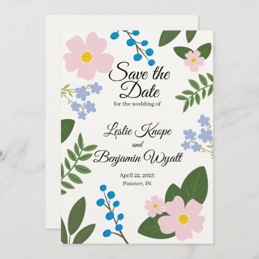 Sla de datum voor bruiloften roze bloem save the date (Voorkant / Achterkant)