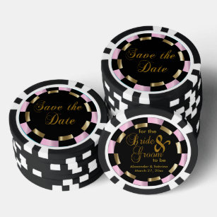 Sla de datum voor de bruid en bruidegom op - Roze Pokerchips