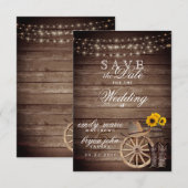 Sla de datum vrij Landelijk Houten Vat - Zonnebloe Save The Date (Voorkant / Achterkant)