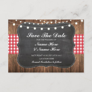 Sla de datum waarop Chalk Wood Rustig Red Check Ca Save The Date