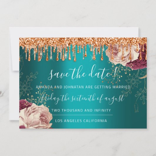 Sla de datum waarop de Florals Roos Copper Drivers Save The Date (Voorkant)