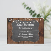 Sla de datum waarop de roestlichten ruw hout elega save the date (Staand voorkant)