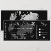 Sla de datum waarop de zilveren wereldkaart instap save the date (Voorkant / Achterkant)