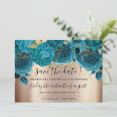 Sla de datum waarop Florals Roos Gold Blue Blauwgr Save The Date (Staand voorkant)