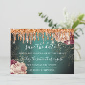 Sla de datum waarop Florals Roos Gold Drives Blauw Save The Date (Staand voorkant)