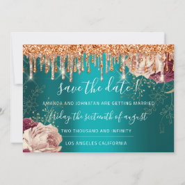 Sla de datum waarop Florals Roos Gold Drives Blauw Save The Date