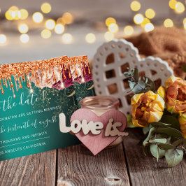 Sla de datum waarop Florals Roos Gold Drives Blauw Save The Date