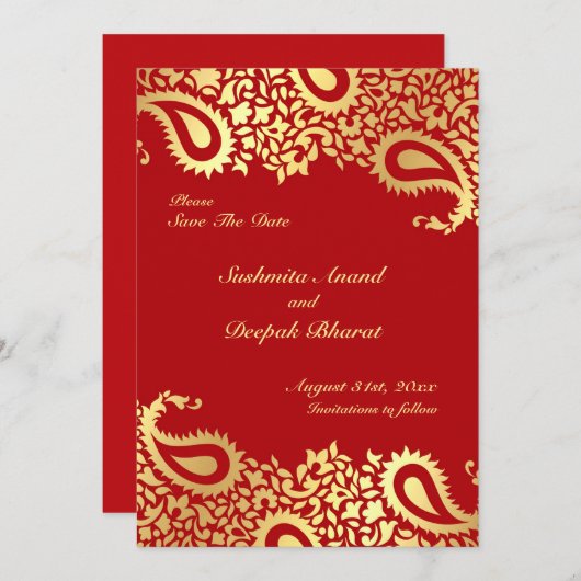 Sla de datum waarop Paisleys Elegant Indian Flat C Save The Date (Voorkant / Achterkant)