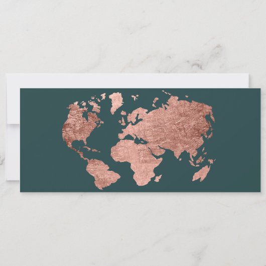 Sla de datum waarop roos gold wereldkaart boarding save the date (Achterkant)