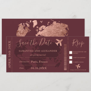Sla de datum waarop roos gold wereldkaart boarding save the date