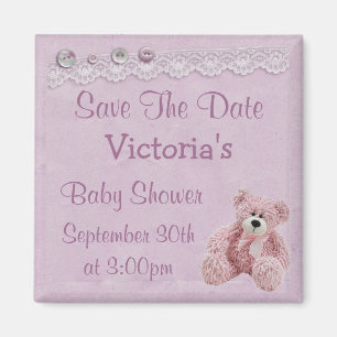 Sla de datum waarop Teddy Bear Baby Girl Shower is Magneet