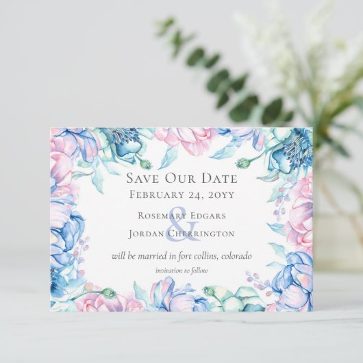 Sla de datum Waterverf Bloemen & Rustiek Hout Kaar Kaart (Staand voorkant)