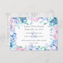 Sla de datum Waterverf Bloemen & Rustiek Hout Kaar Kaart