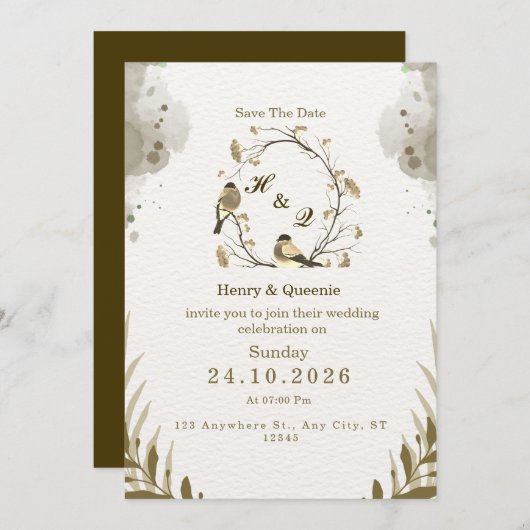 Sla de datum Waterverf bruiloft uitnodiging (Voorkant / Achterkant)
