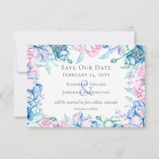 Sla de datum Waterverf Floral 3-foto kaart (Achterkant)