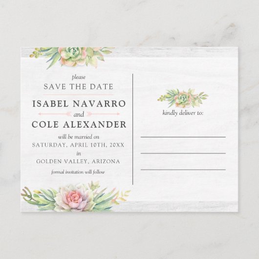 Sla de datum Waterverf succulent fotocollage op Briefkaart (Voorkant)