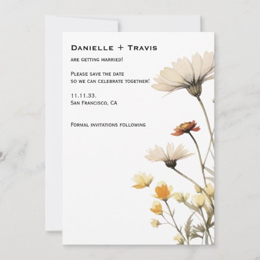 Sla de datum Wedding wildflower aangepaste foto Save The Date (Achterkant)