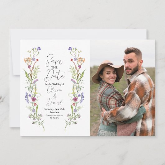 Sla de datum Wedding Wildflower Floral Foto op Save The Date (Voorkant)