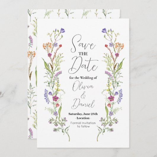 Sla de datum Wedding Wildflower Floral op Save The Date (Voorkant / Achterkant)