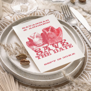 Sla de datum Western Zadel Roze Cowboy Pet Aankondigingskaart