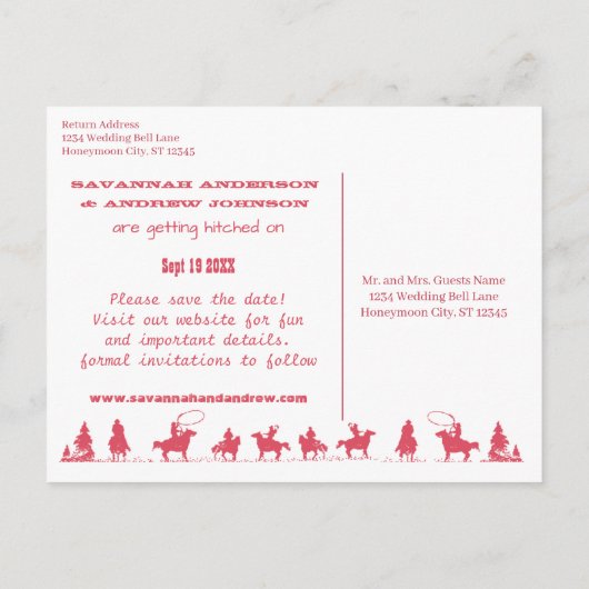 Sla de datum Western Zadel Roze Cowboy Pet Aankondigingskaart (Achterkant)