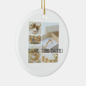 Sla de datum Witte Huwelijkscollage op Keramisch Ornament (Rechts)