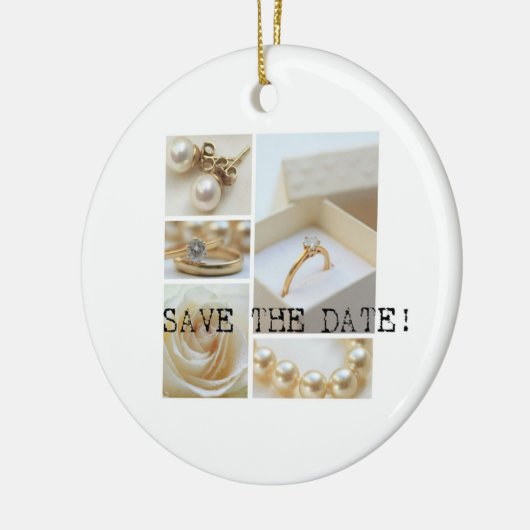 Sla de datum Witte Huwelijkscollage op Keramisch Ornament (Links)