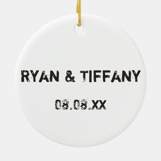 Sla de datum Witte Huwelijkscollage op Keramisch Ornament (Achterkant)
