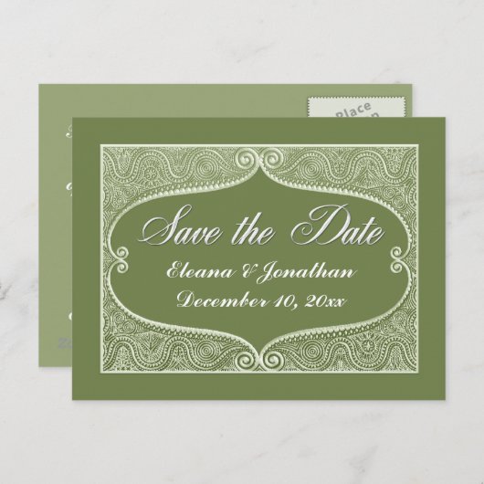 Sla de Datum Zilveren filigraan jade, salie Aankondigingskaart (Voorkant / Achterkant)